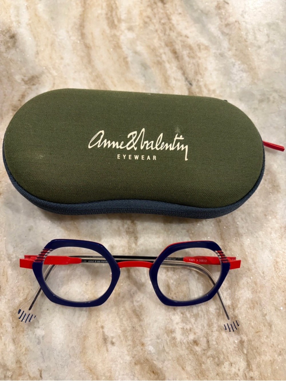 Anne & Valentin Blue and Red Women's Glasses Frame with branded case